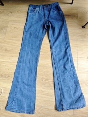 Vintage 70s Lee Women's Blue Flared Wide-Leg Jeans